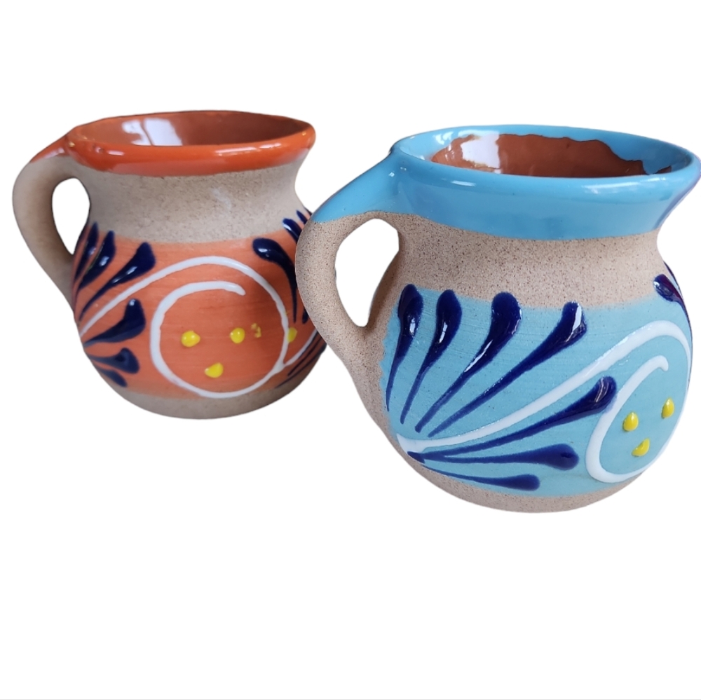 Pair of Hand-painted Red Clay Coffee Mug Pottery